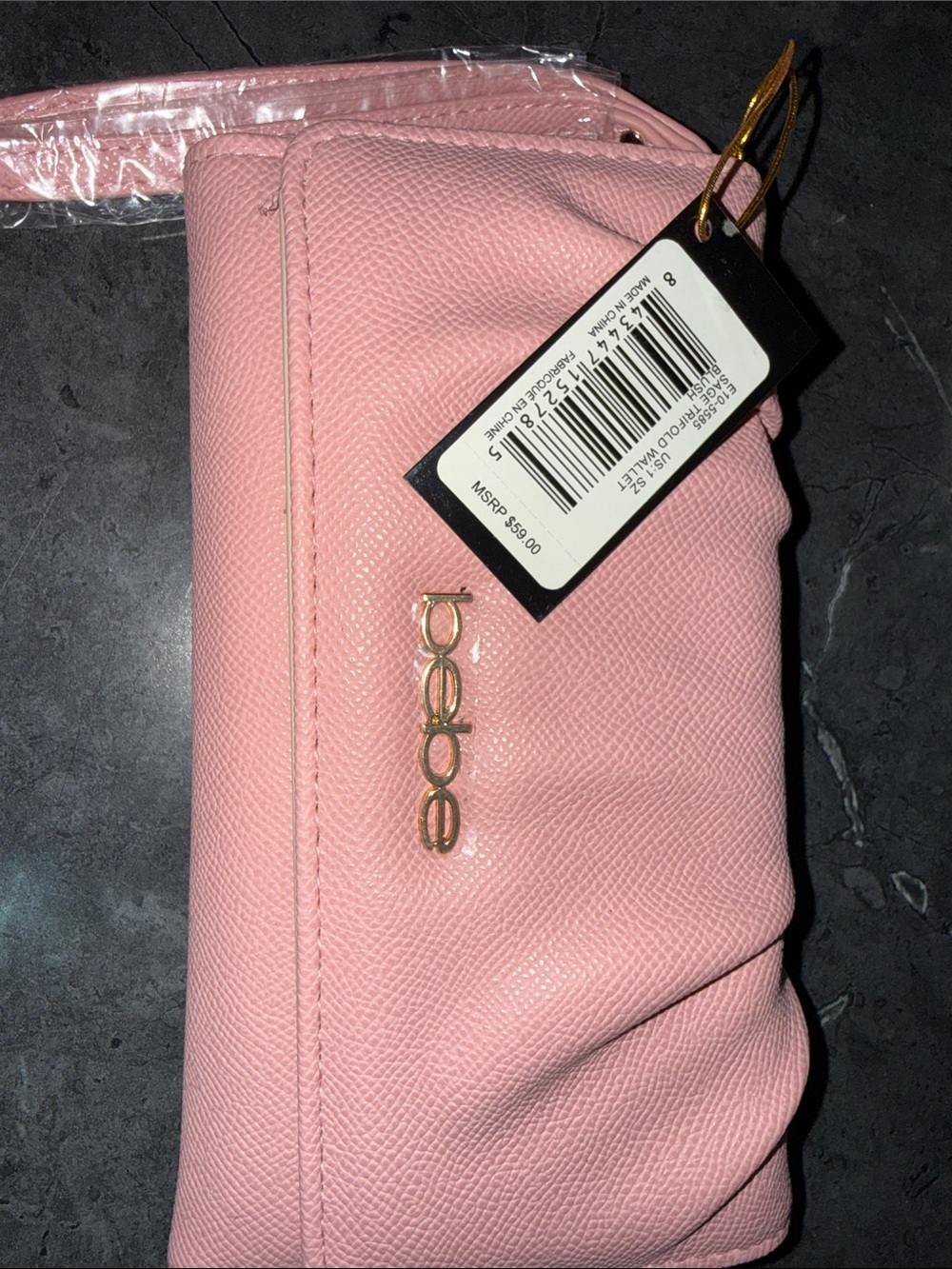bebe Pink Wristlet Clutch with Gold Logo Accent